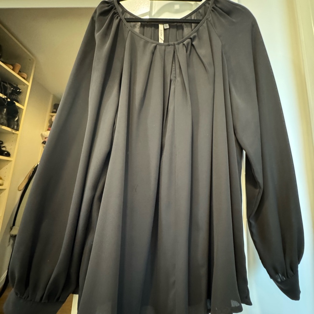 Bellatrix Black Puff Sleeve Blouse with Tie Front